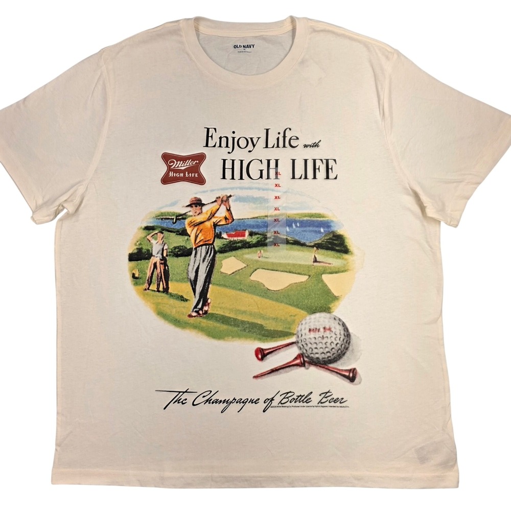 Old Navy Miller High Life Beer Golf Graphic T-Shirt Mens XL Cream New